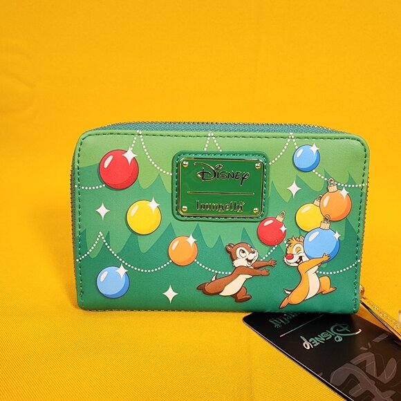 Loungefly Disney Chip N Dale Holiday Ornaments Christmas Tree Zip Around Wallet - Picture 4 of 10